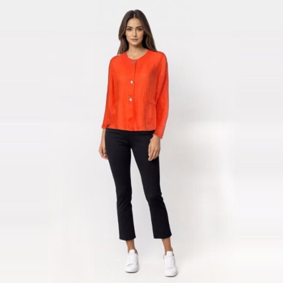 Flax Jackets & Blazers - FLAX CORAL ORANGE LINEN LONG SLEEVE BUTTON DOWN  PETITE TUNIC SHIRT - Me…